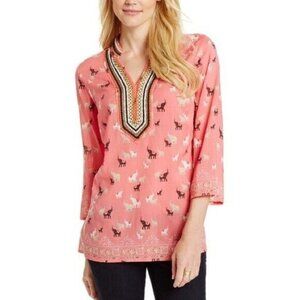 Charter Club Tunic Top Embellished Elephant Print Size M Boho‎ Lightweight